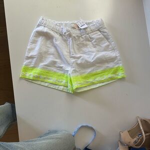 Crewcuts White Girls’ Shorts with Neon Yellow Embroidered Trim